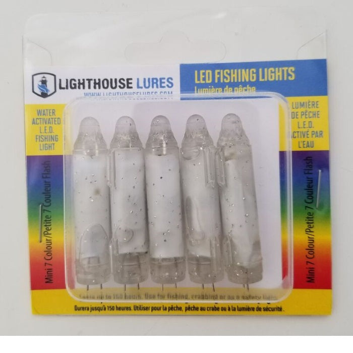 Lighthouse Lures Mini LED Fishing Light, 7 Color Flash, 5 Pack