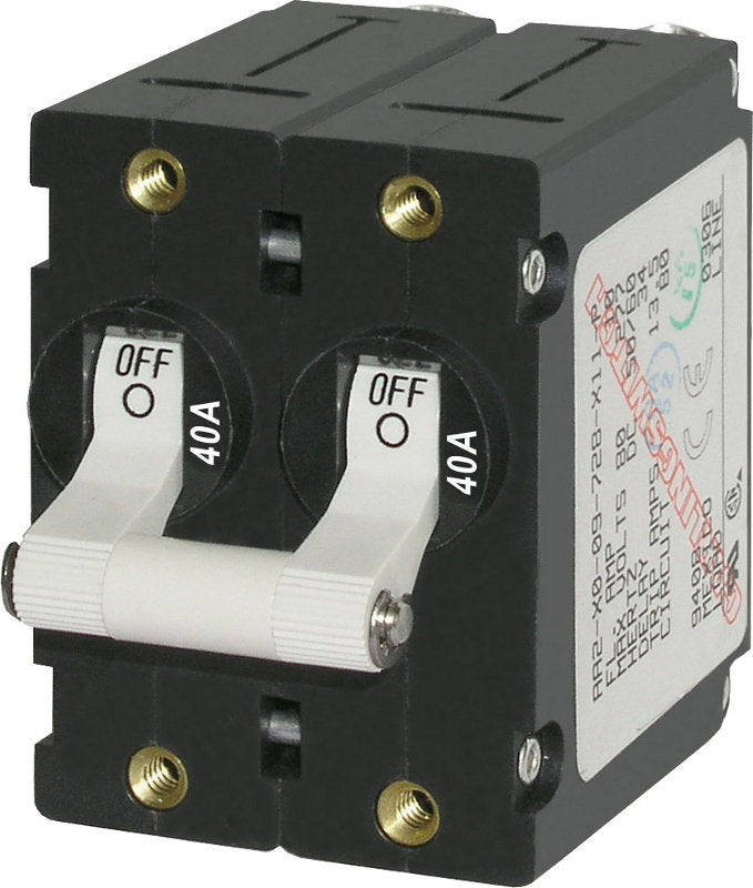 AC/DC A-Series Double Pole Circuit Breakers, Black or White Toggle