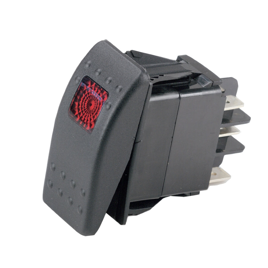 Sealed Rocker Switch w/Black Actuator, Red Light in "ON" Position