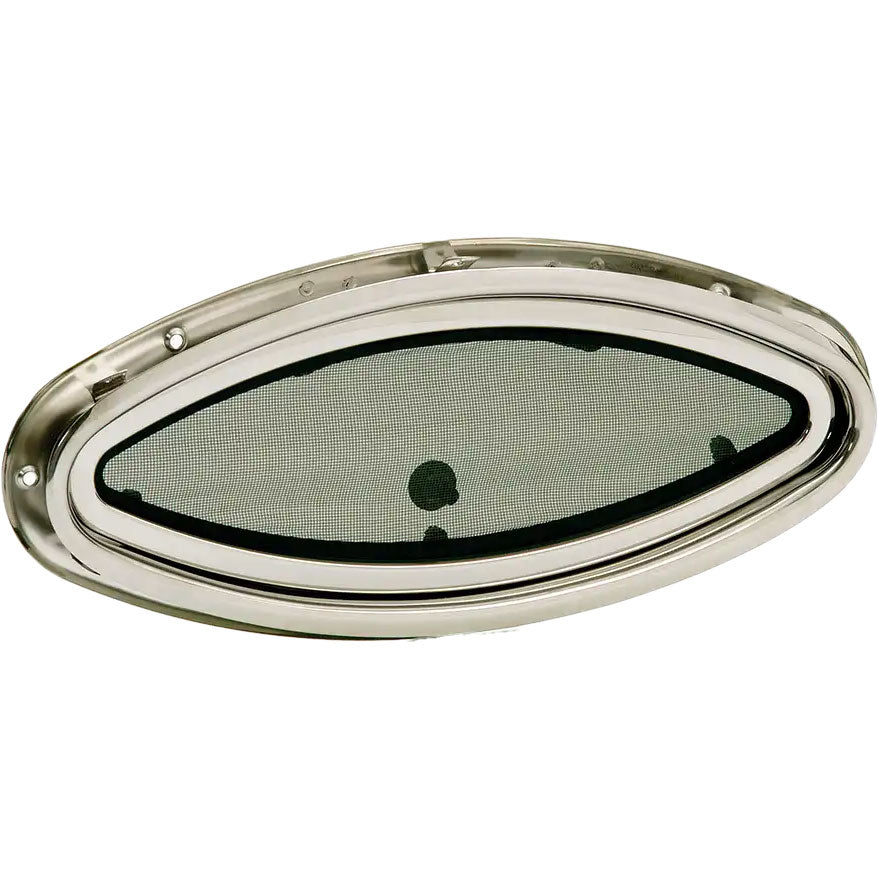 Bomar Stainless Steel Flagship Series 6 3/4 in x 17 in Elliptical Opening Stainless Steel Portlight, with Screen,  516