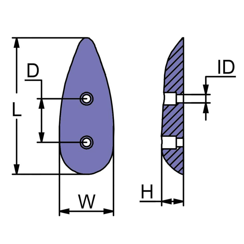 Pleasurecraft Hull Anodes, Bolt-On, Streamlined (Tear Drop)