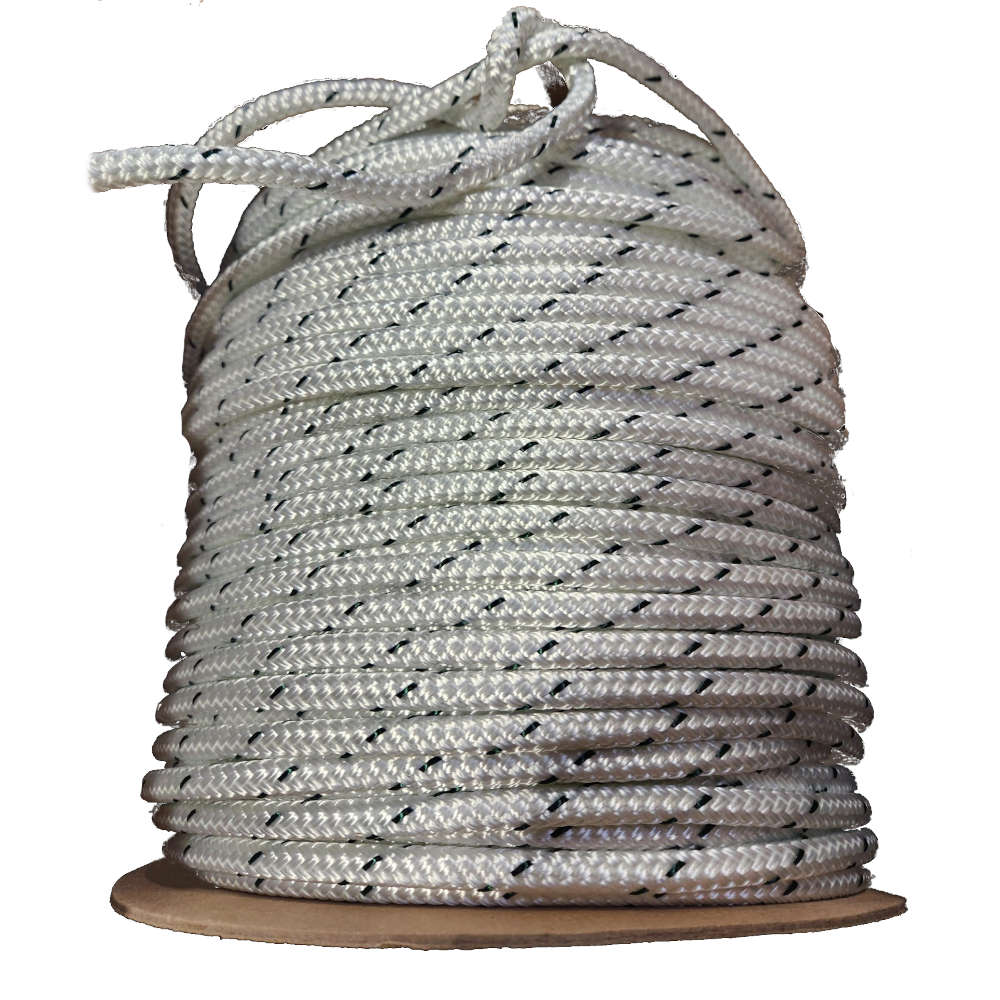 Polyester Double Braid Rope, White w/Green Tracer, 600ft Spool