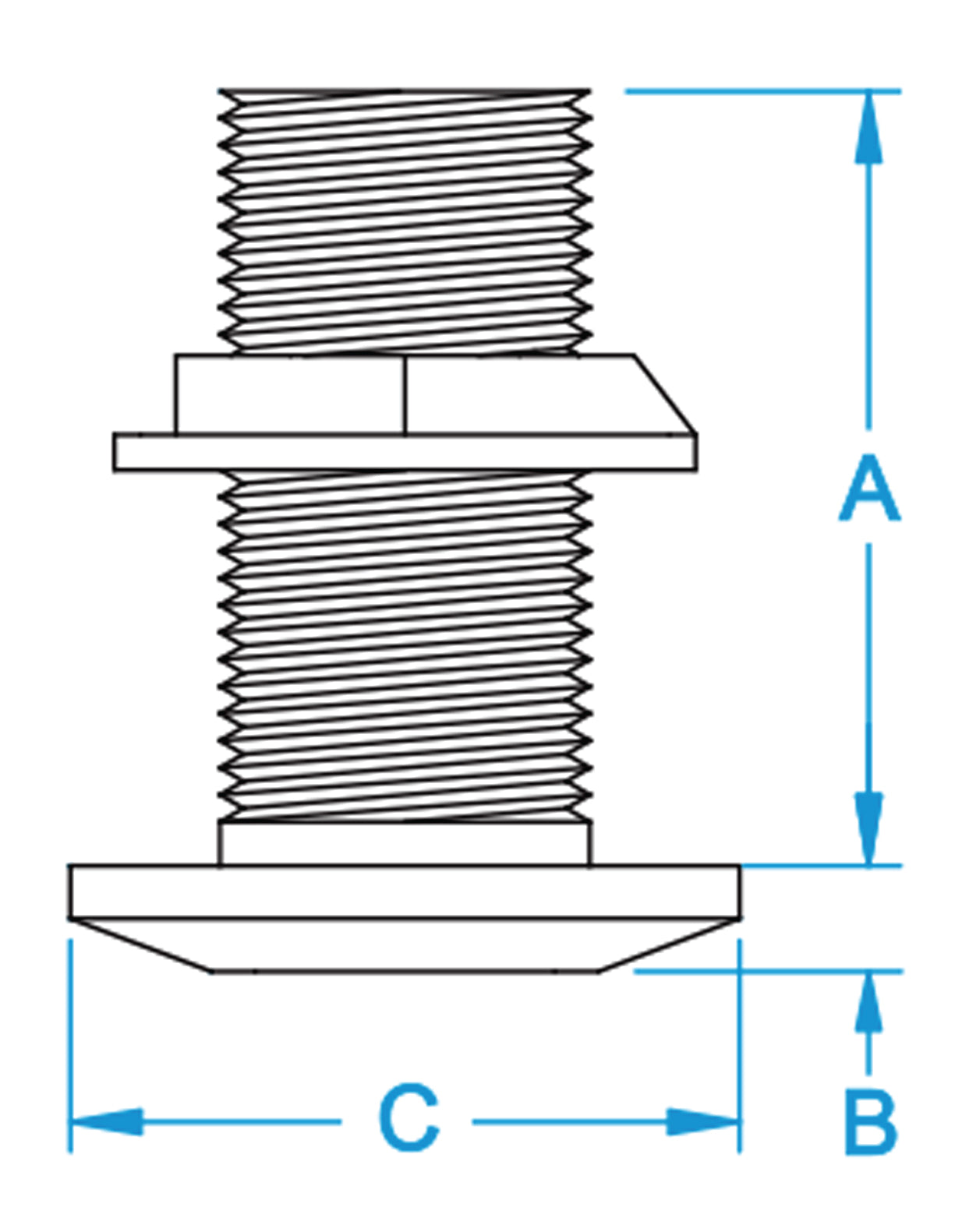 Groco, 316 Stainless Steel Thru Hull with Nut, TH Series