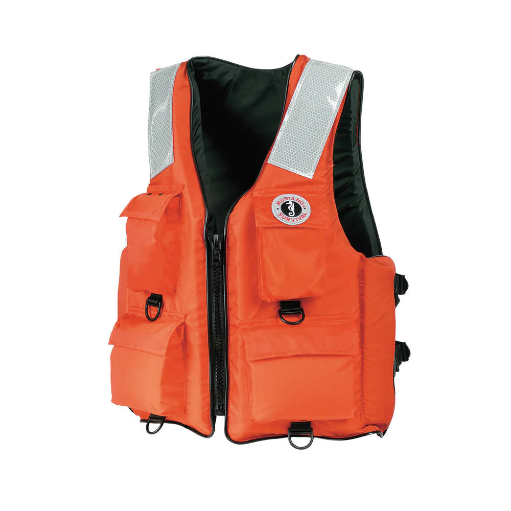 Mustang Survival, Life Vest, Orange, 4 Pocket w/ Safety Tape, USCG