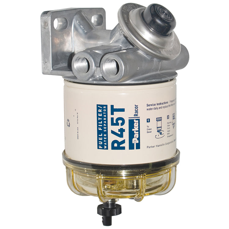 445R Series Fuel Filter/Water Separators with Primer Pump, Plastic Bowl, 45 gph
