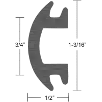 1-3/16" Flexible Vinyl Rub Rail Insert (fits 3/4" channel) - 1-3/16" H x 1/2" W (insert only)