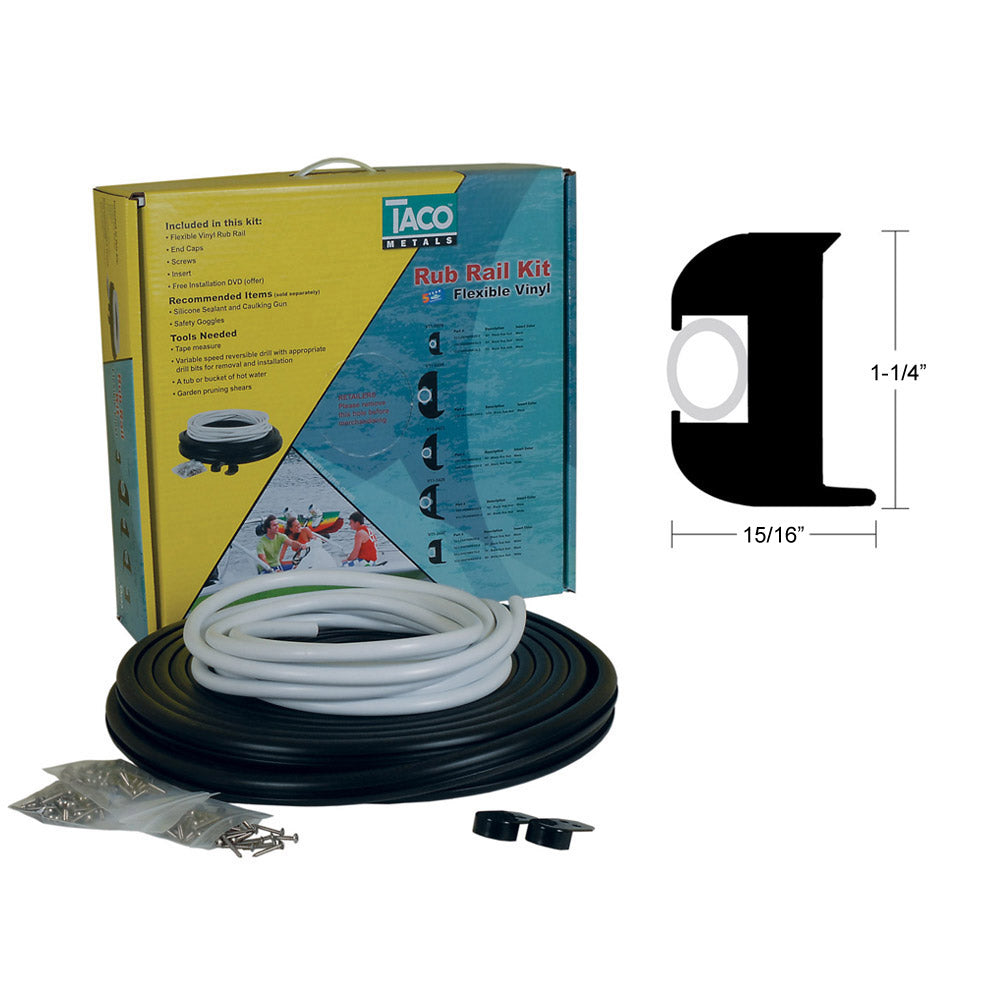1-1/4" Flexible Vinyl Rub Rail Kit - 1-1/4" H x 15/16" W (rail w/ insert)
