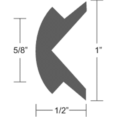 1" Flexible Vinyl Rub Rail Insert - 1" H x 1/2" W - for 5/8" rail channel (insert only)