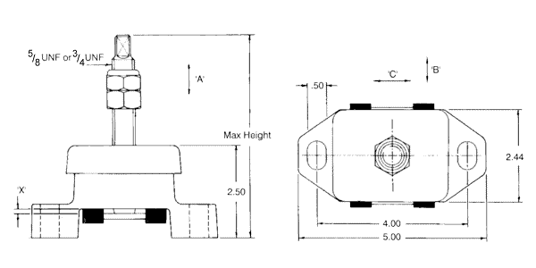 R & D Marine 5" x 2.44" Shear Loaded "Super Mounts"