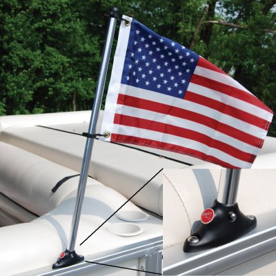 Pontoon Flag Pole Socket with Pole & US Flag