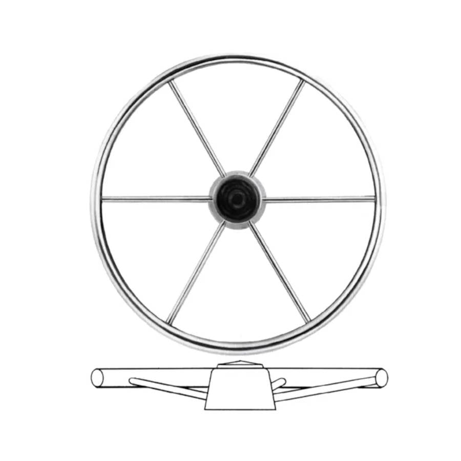 Schmitt, Destroyer Type Boat Wheels, 6 Spoke, Standard Rim, Black Center Cap, 3/4" Tapered Shaft