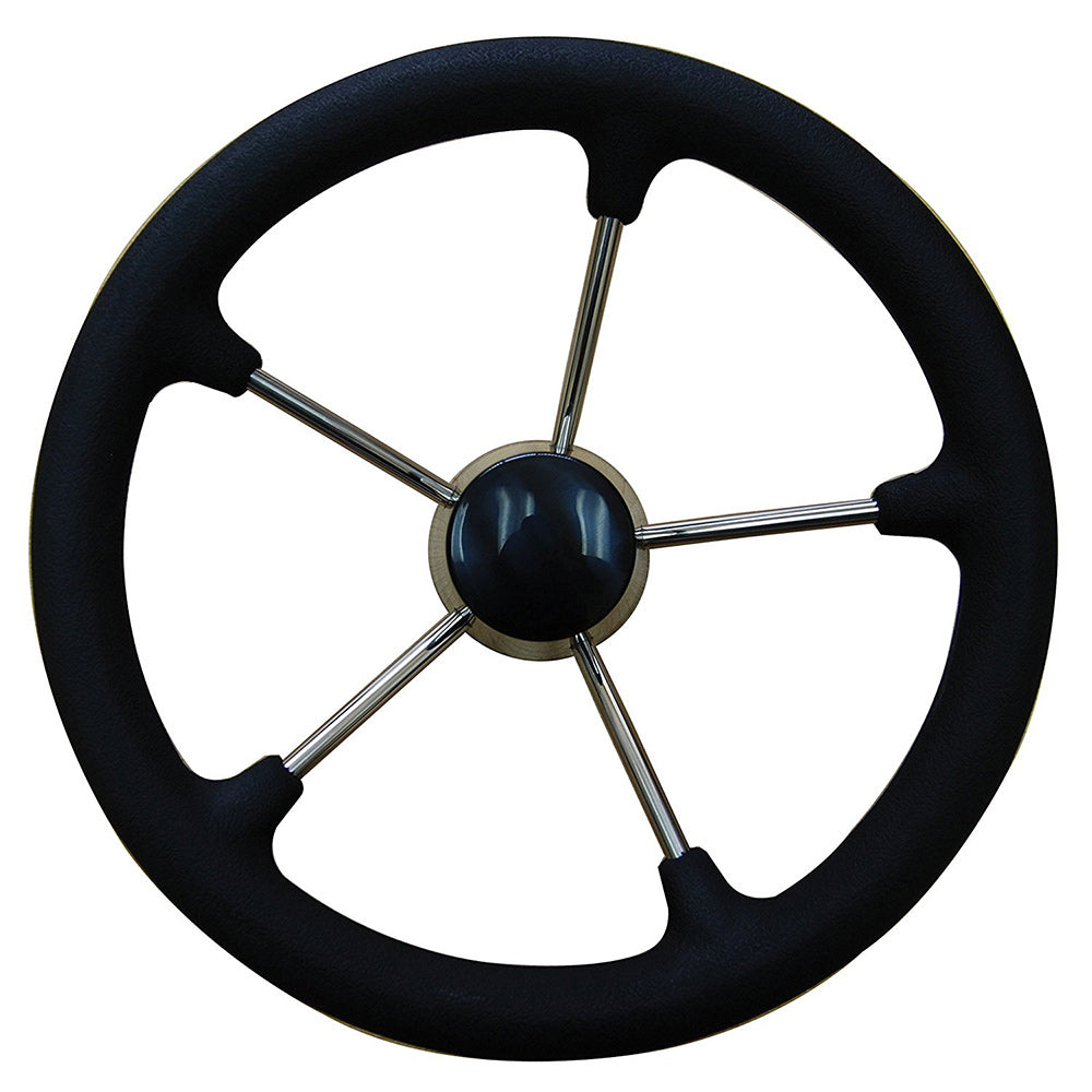 Destroyer Power Boat Steering Wheels, 5 Spokes, Black Grip