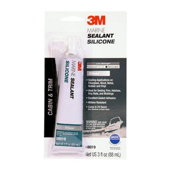 Marine Grade Silicone Sealant, Clear, 3 oz 3M 08019