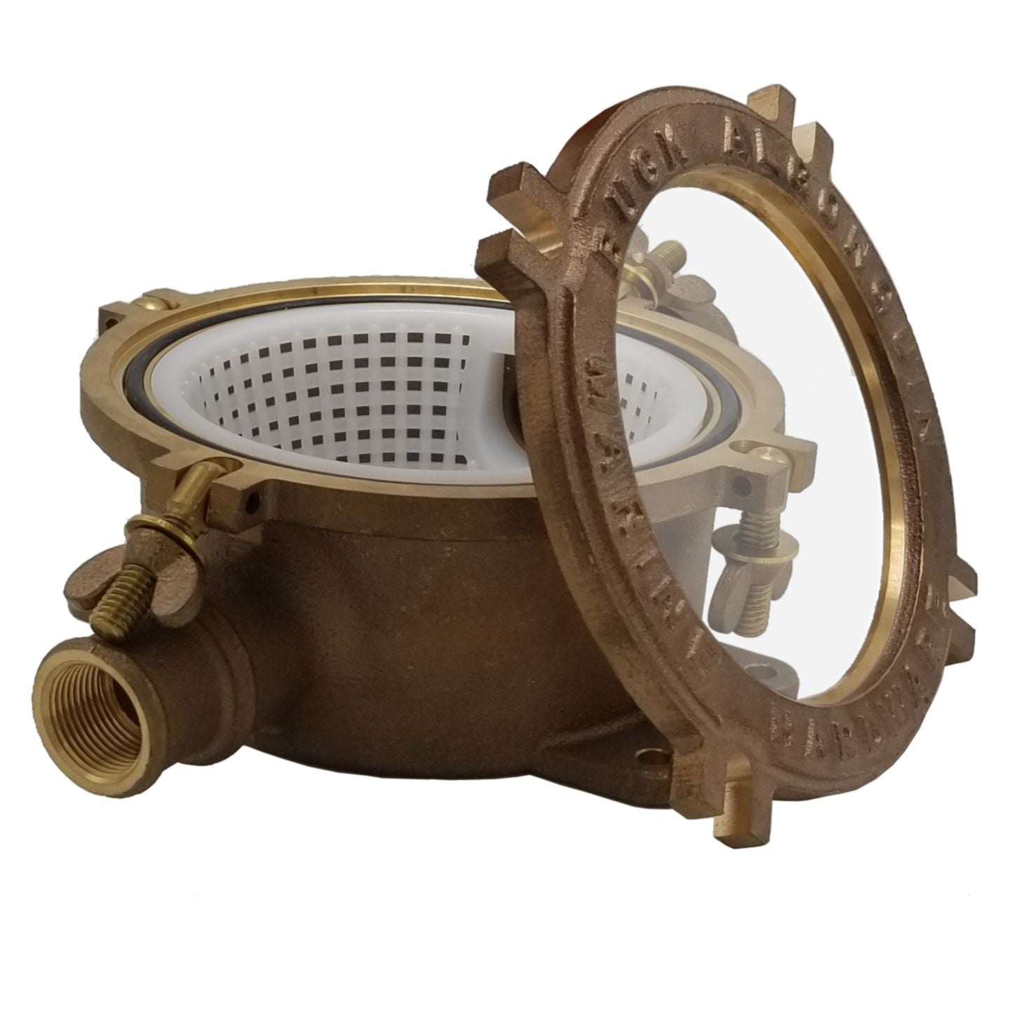 Bronze Low Profile Clear Lid Intake Water Strainer, 1-1/4" Hose - Tapped NPT 3/4"