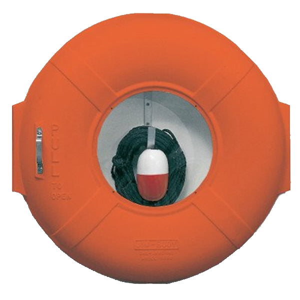 Jim Buoy, 30" Life Ring Cabinet, Orange, with life line and foot anchor