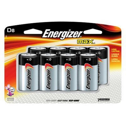 Energizer, Alkaline Battery, D, 8 Pack