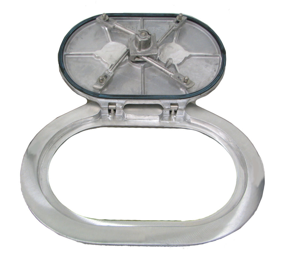 Freeman 15" x 24" Hinged Flat Top Alum Hatch with Detached Handle, Al Ring