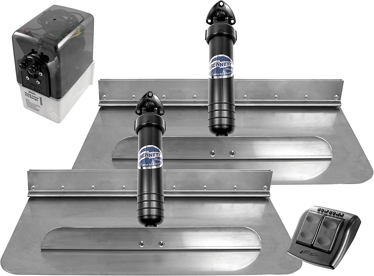 Bennet Marine 24" x 12", 2412E Hydraulic Trim Tab Set with Euro-Style Control