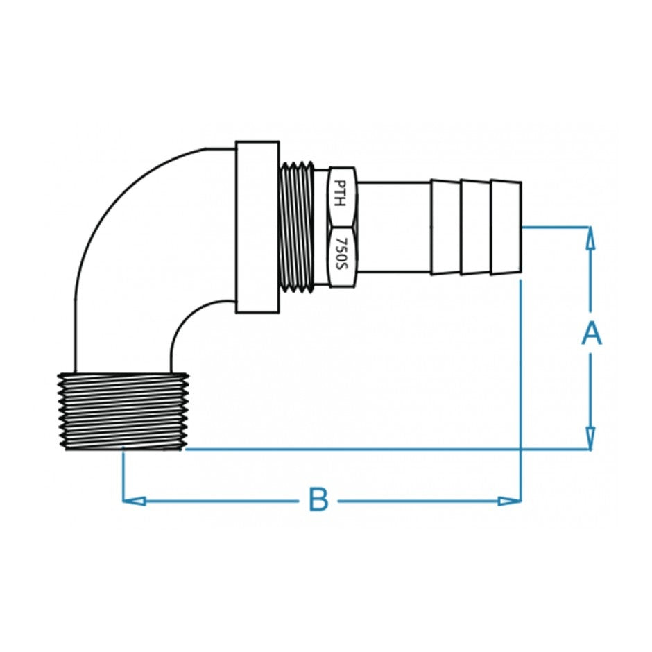 Groco 2-1/2" NPT Stainless Steel 90° Pipe to Hose Fitting