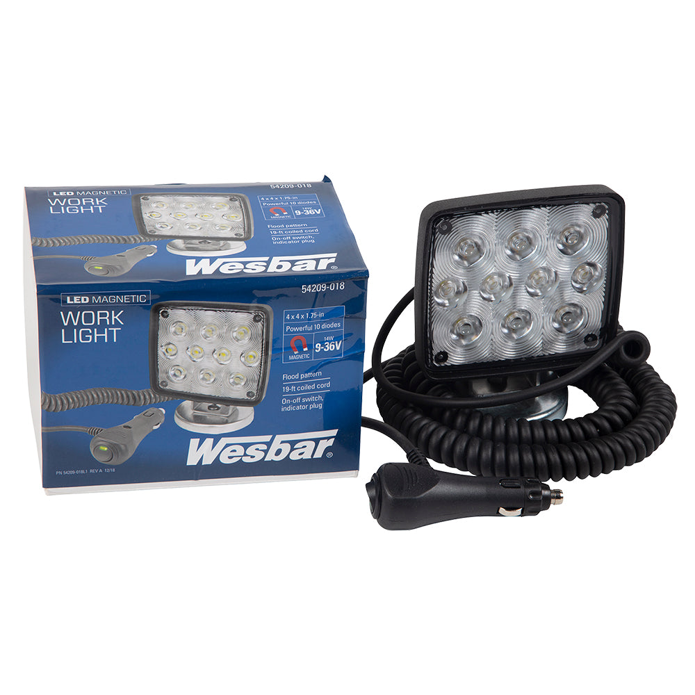Rectangular Auxiliary LED Work Light w/19' Coiled Cord & Magnetic Base, 54209-018