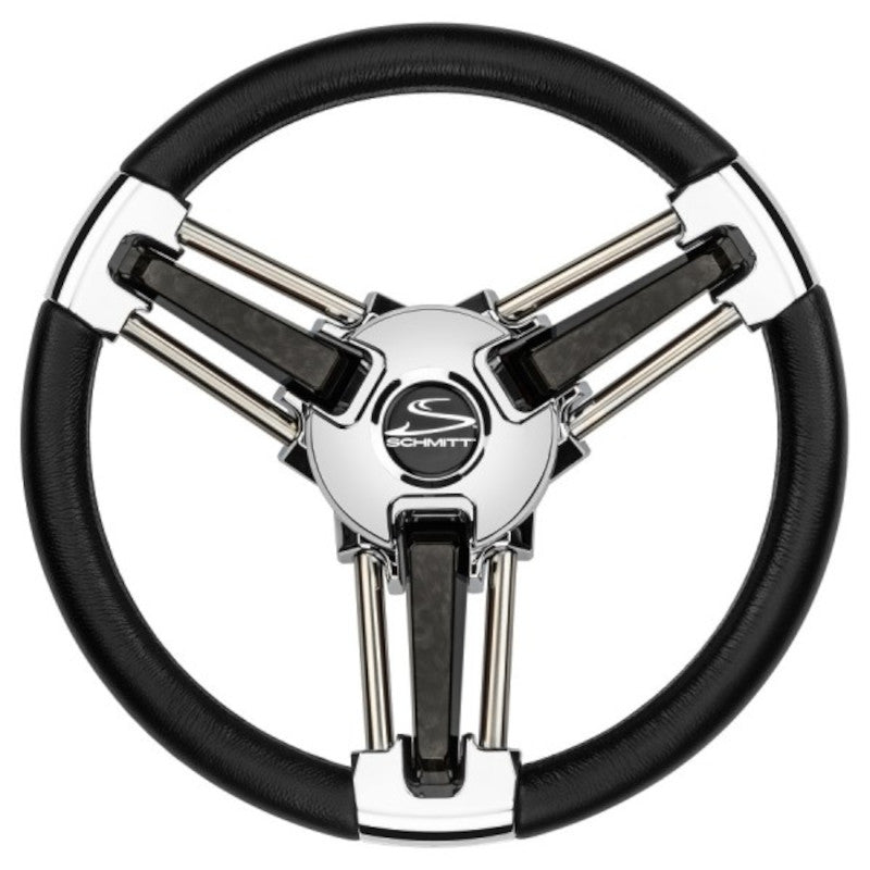 Schmitt, 14" Burano S.S. Boat Steering Wheel with black Inserts, 3/4" Tapered Hub