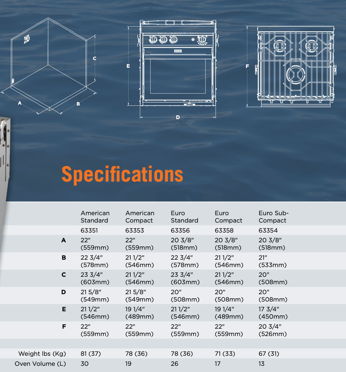 3-Burner Ceramic Glass top w/Oven and Broiler - Gimbaled - 120 V - Euro Standard Size by Force 10