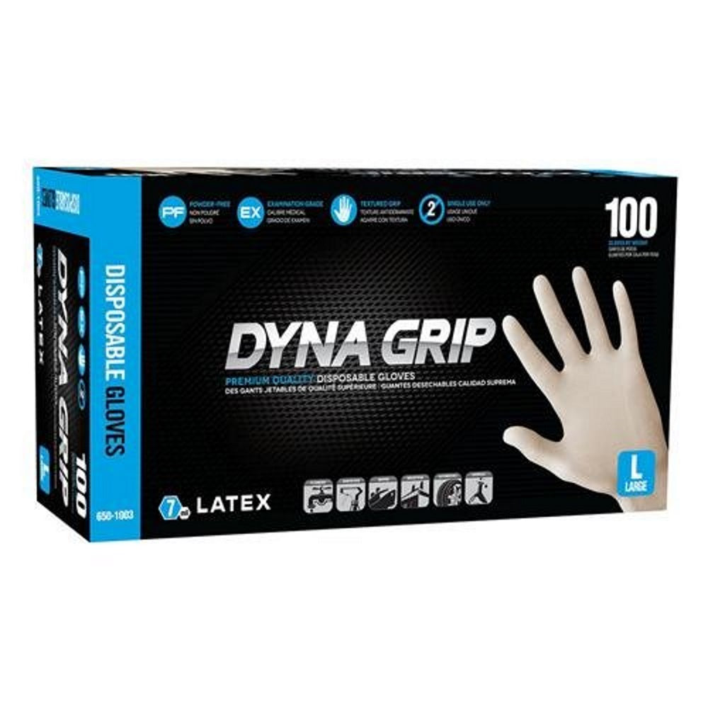 SAS Safety Latex Syna Grip Powder-Free Disposable Gloves, Box of 100