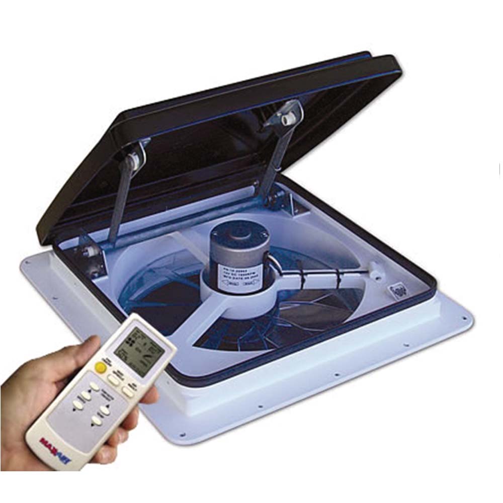 RV 10-Speed Fan w/Remote Control & Rain Sensor, MaxxFan Plus 0004500K Smoke