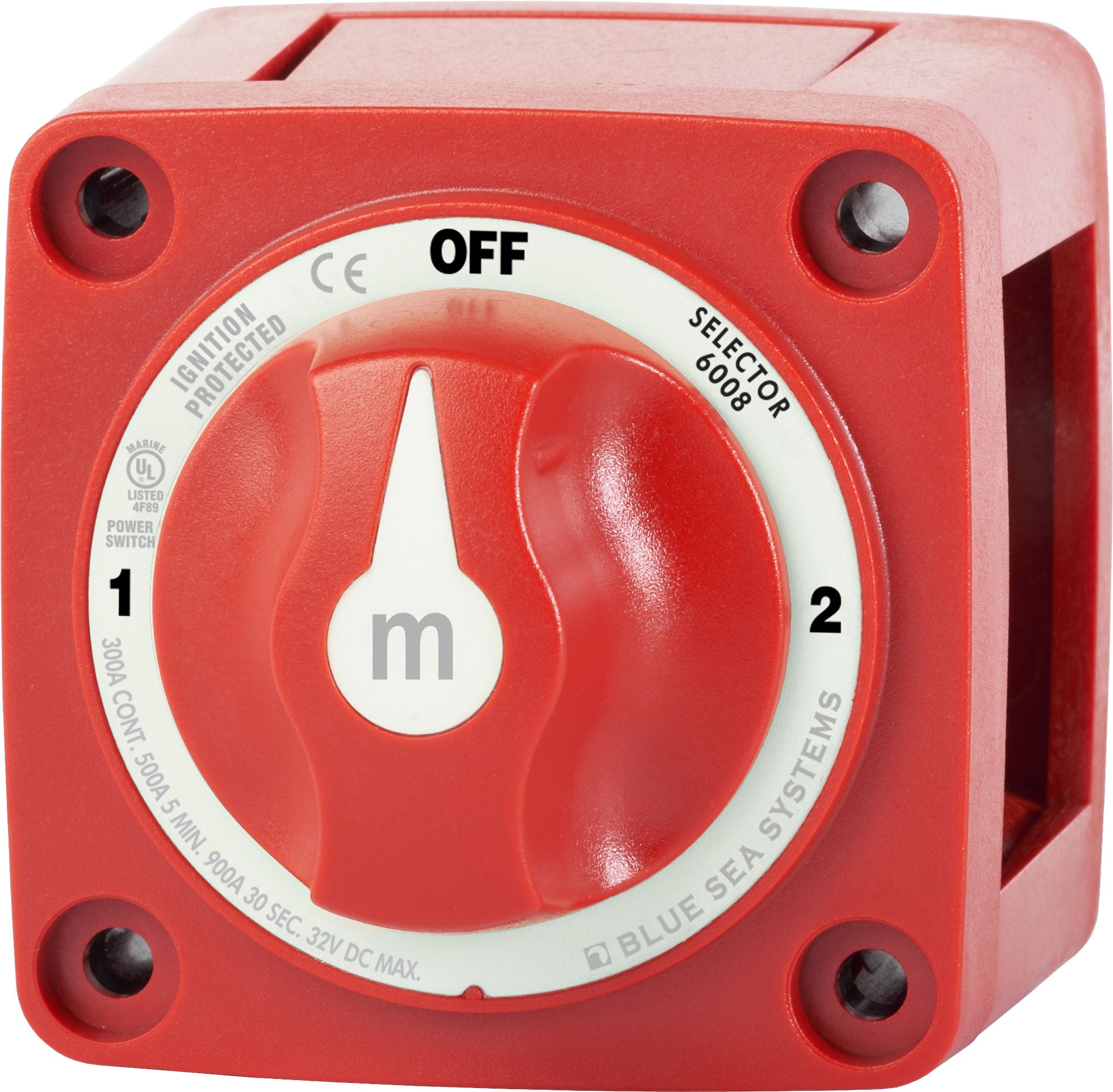 Blue Sea 6008 Battery Switch Mini 3-Position w/Knob, Red