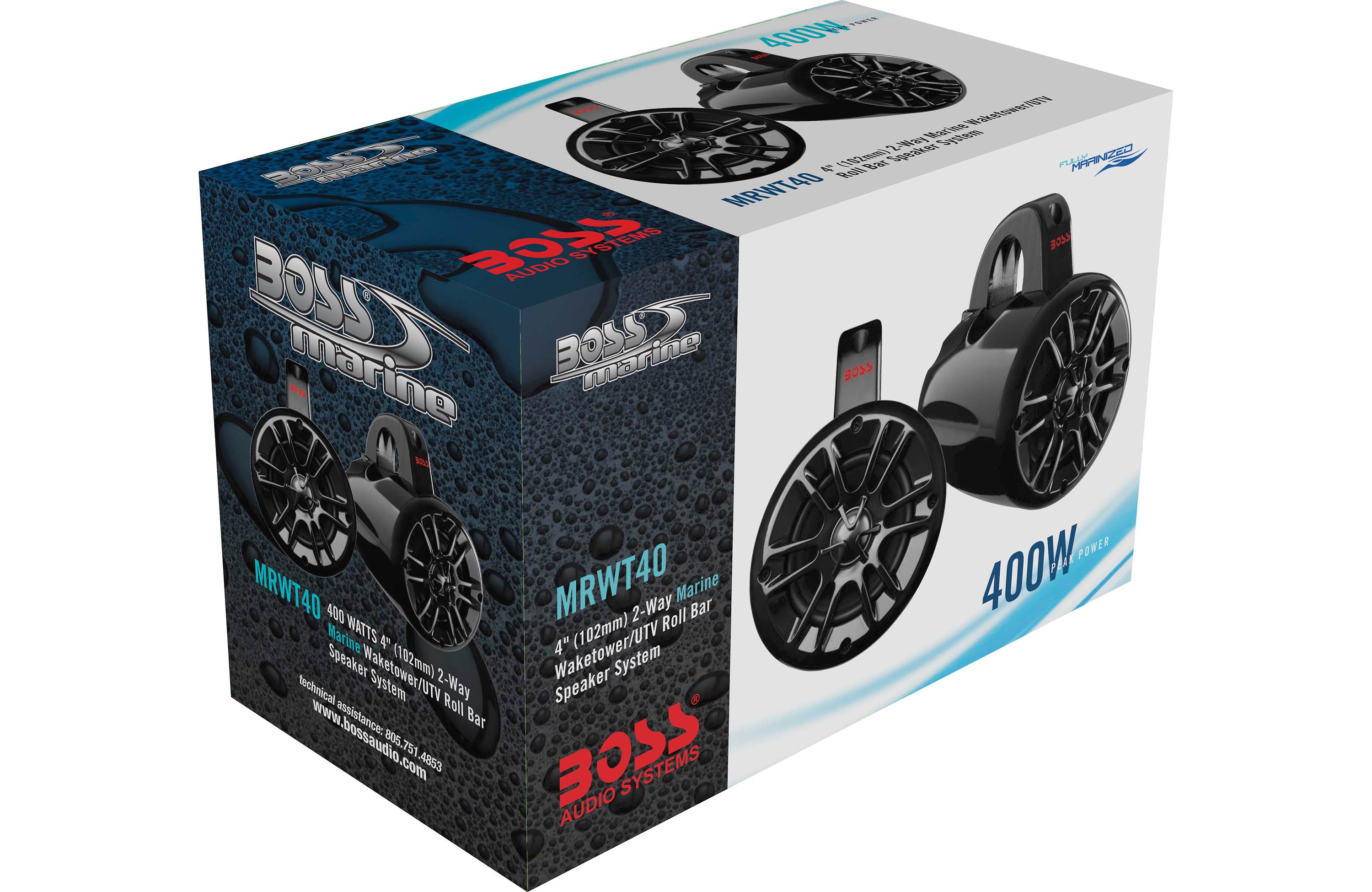 Waketower Speaker System, Pair Boss 4" Weatherproof, 2-Way, Black