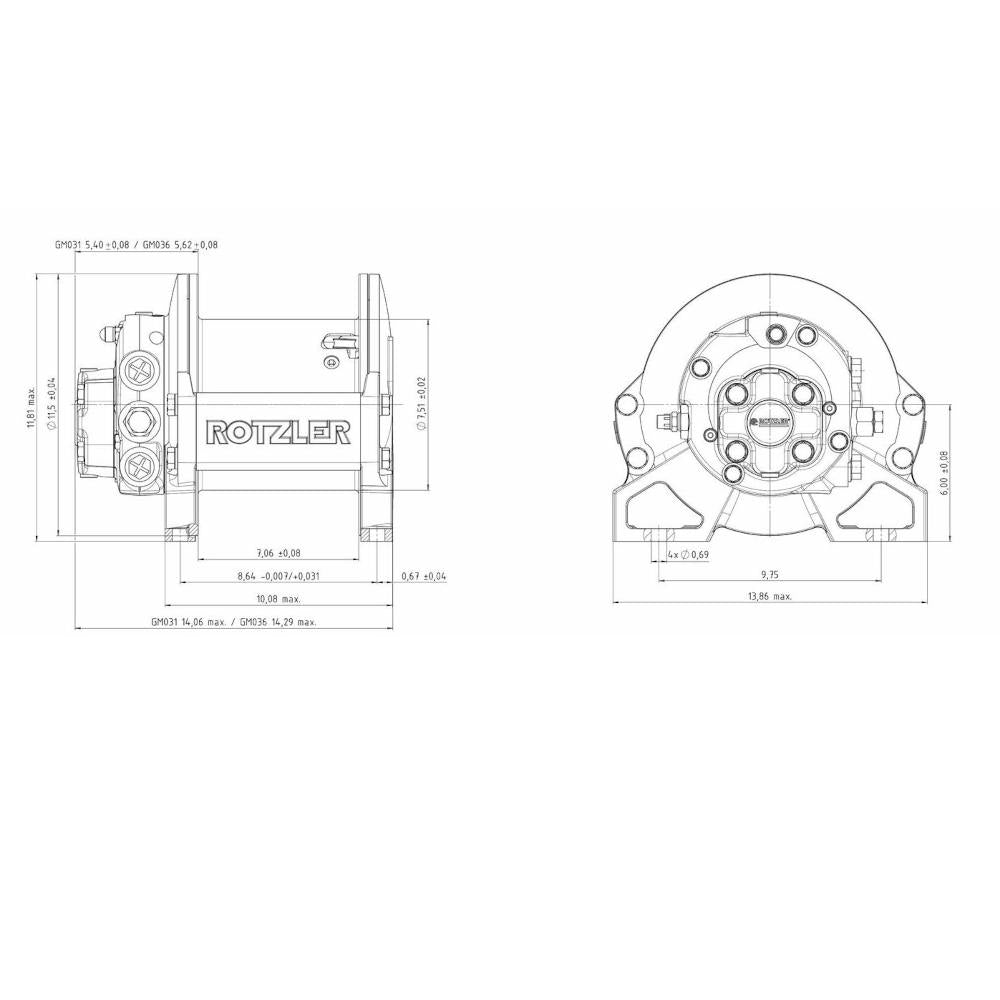 TI 2 Titan Planetary Hydraulic Hoist Winch, 5,900 lb Hoisting Force, GM036 Motor, SS Rope Fasteners, Black