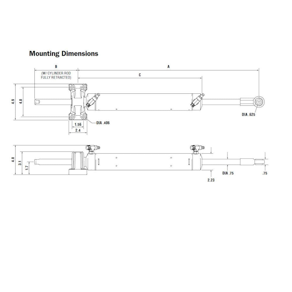SeaStar/Capilano Cylinder BA175-9TM Inboard Steering HC5373-3, 1.75" Bore, 9" Stroke<br>