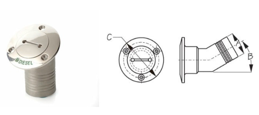 SS Angle Hose Deck Fill, Diesel