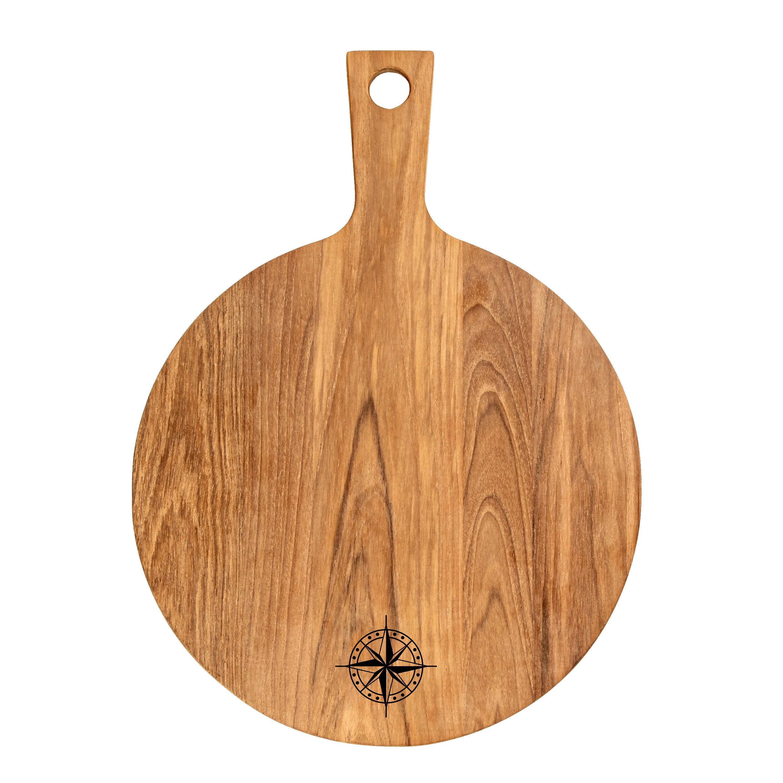 Teak Round Serving Board w/ Compass Design - 12" Diameter