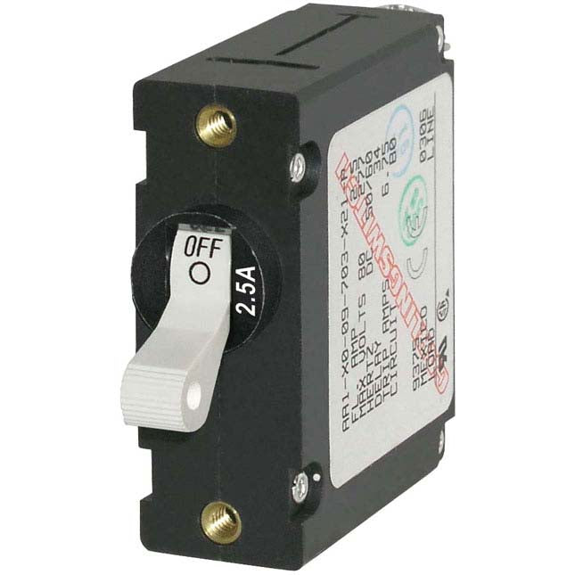 White Toggle Circuit Breaker A-Series Single Pole 2.5 Amps
