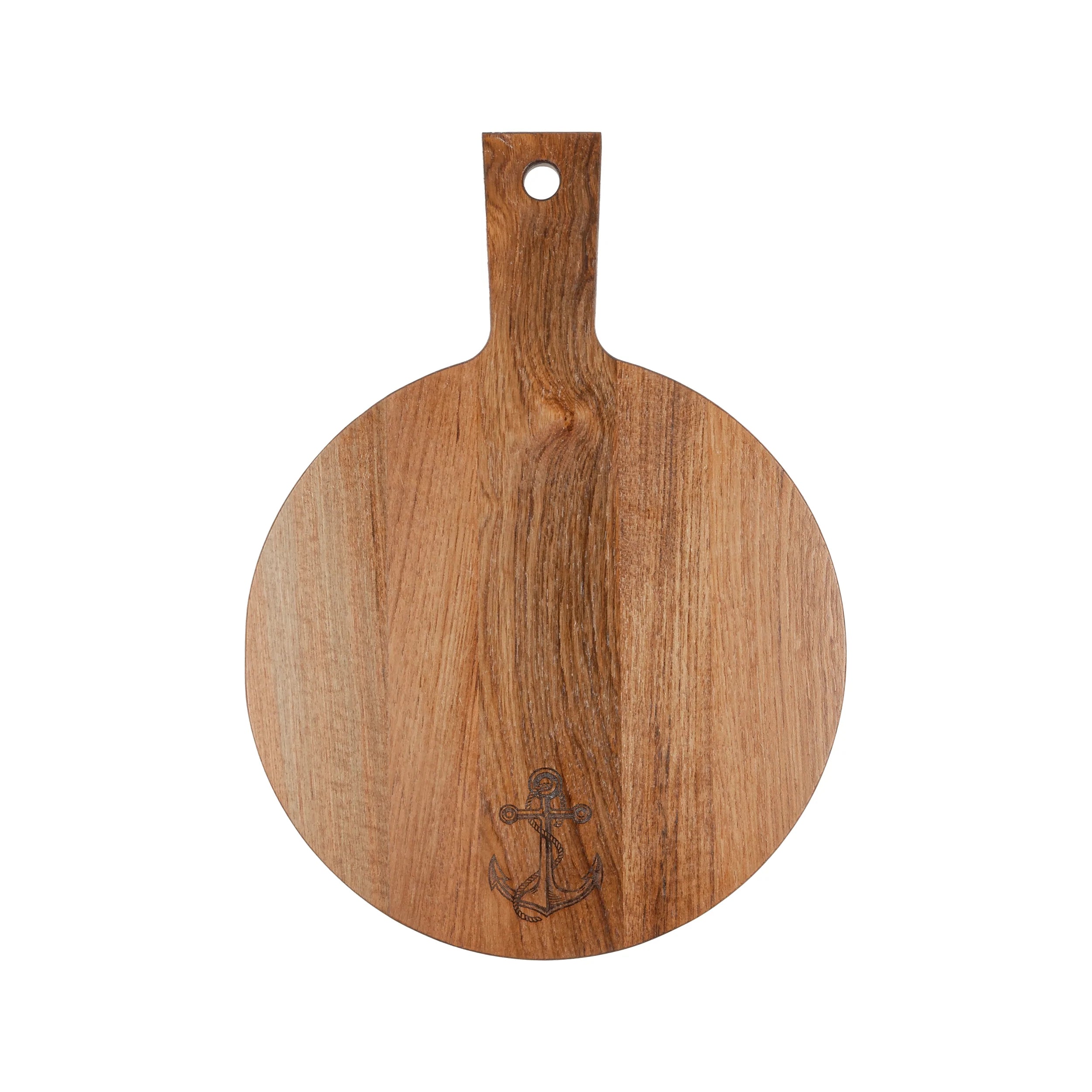 Teak Round Serving Board w/ Anchor Design - 12" Diameter