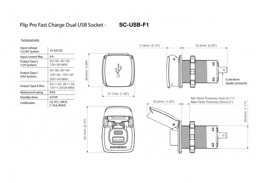 Fast Charge Flip Pro Waterproof Charger w/ 1x USB-A and 1x USB-C Charging Ports