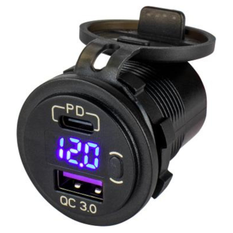 Sea-Dog USB 3.0 & USB-C Power Socket With Voltmeter, 426518-1