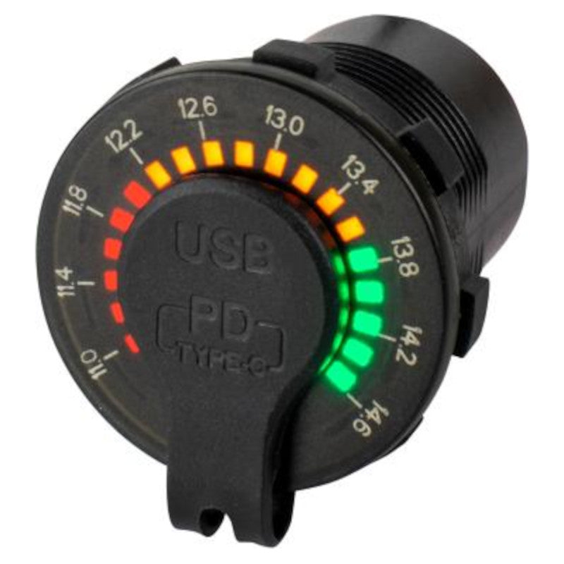 Sea-Dog Rainbow Volt Meter with USB 3.0 & USB-C Power Socket, 426519-1