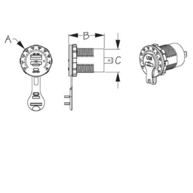 Sea-Dog Rainbow Volt Meter with USB 3.0 & USB-C Power Socket, 426519-1