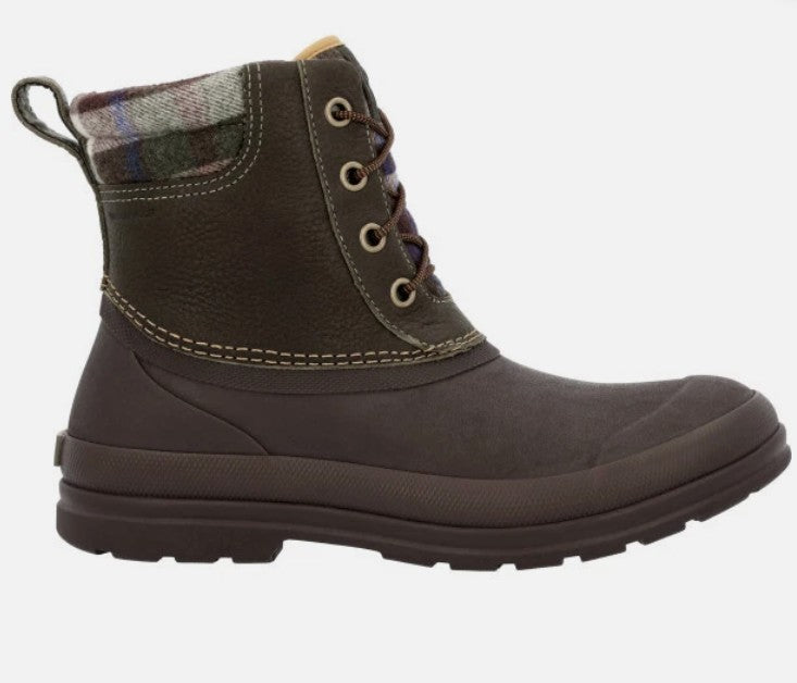 Muck Men's Originals Leather Duck Lace Boot, Dark Olive/ Dark Brown / Plaid Wool