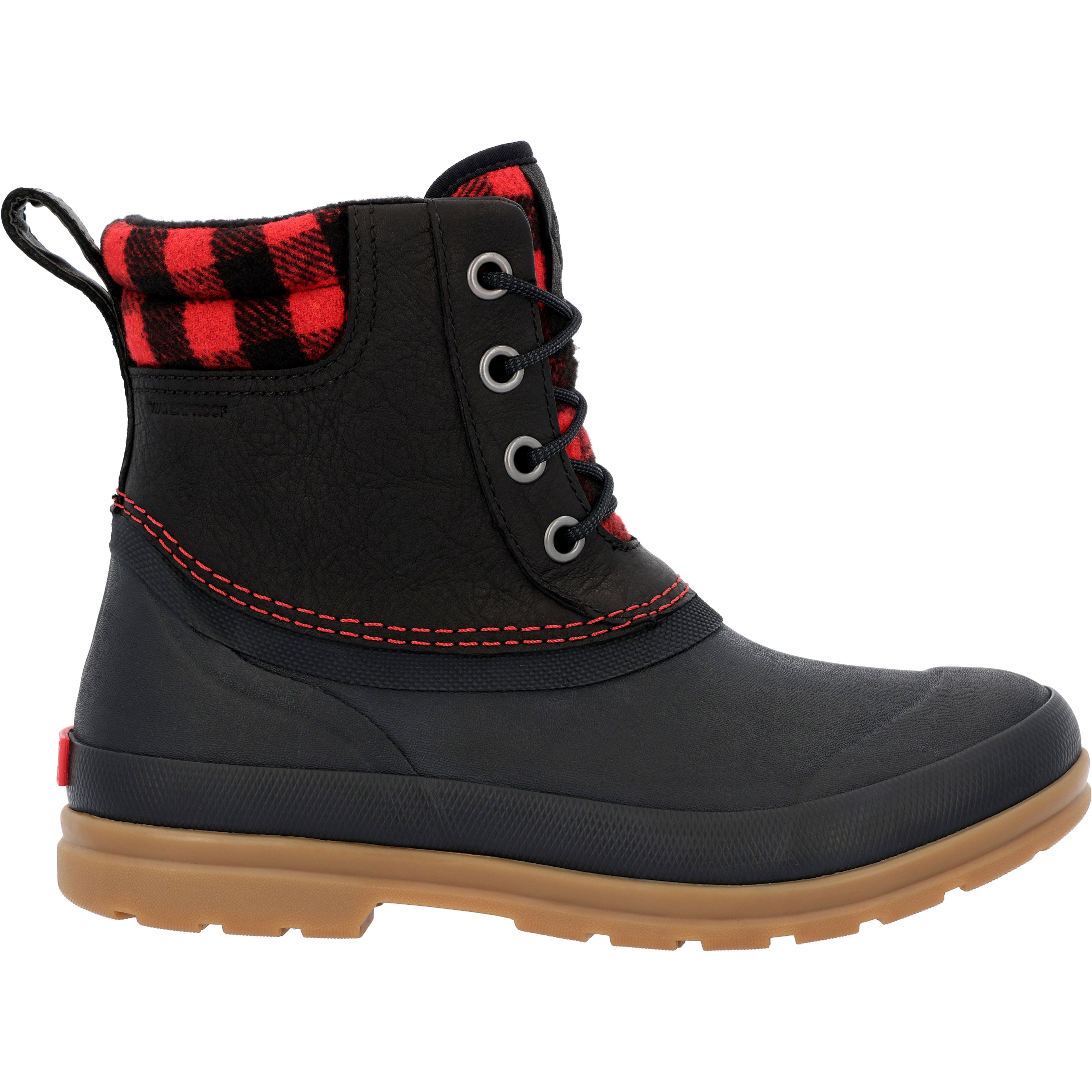 Open Box -Muck Women's Originals Duck Lace Leather Boot, Black /Buffalo Plaid