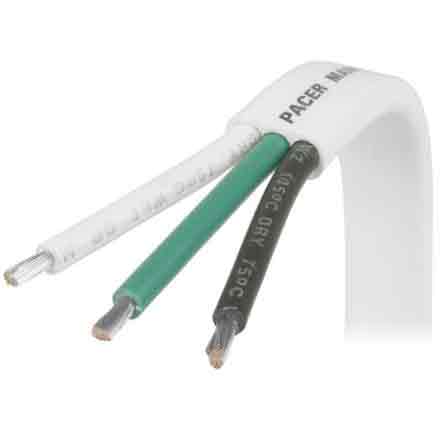 Pacer UL Triplex Cable Wire Flat White Jacket and Black, Green, White Conductors
