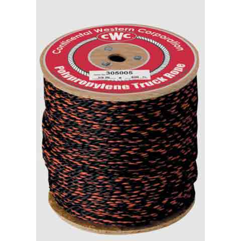 Continental 3 Strand Polypropylene Truck Rope - 3/8" x 600' Black and Orange