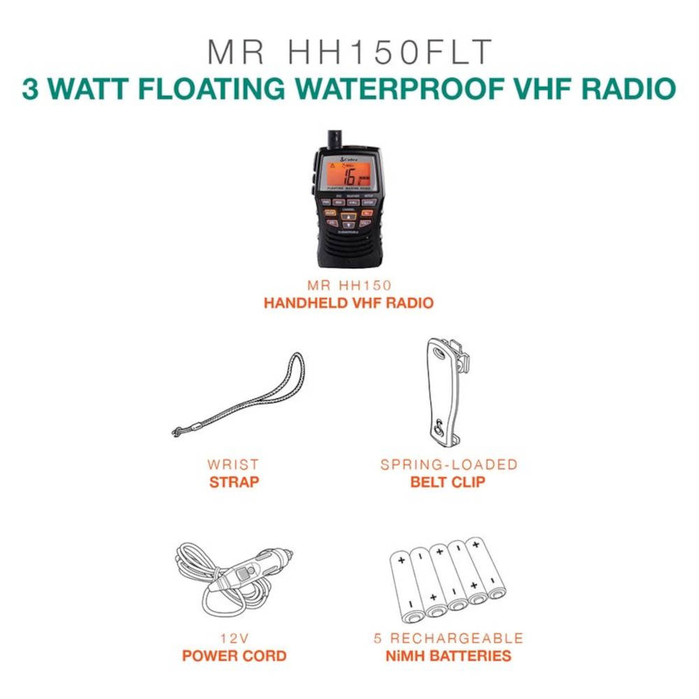 Cobra, VHF Marine Radio, Floating Handheld, 3 Watt with NOAA Weather