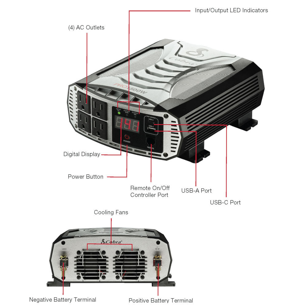 Cobra PRO 1500W Professional Grade 1500 Watt Power Inverter