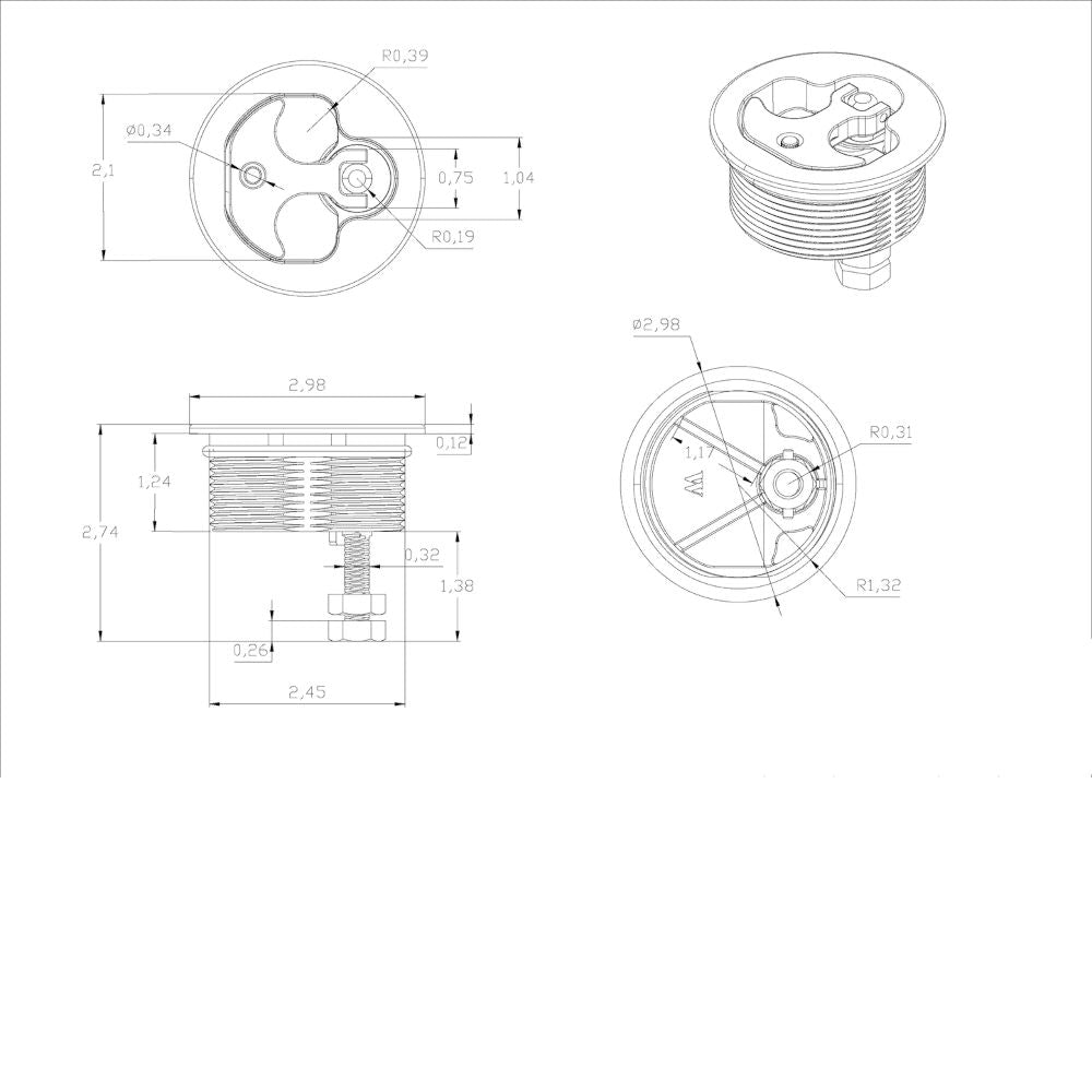 T-Style Compression Handle, 1/4 Turn Locking 316 S.S., No Key