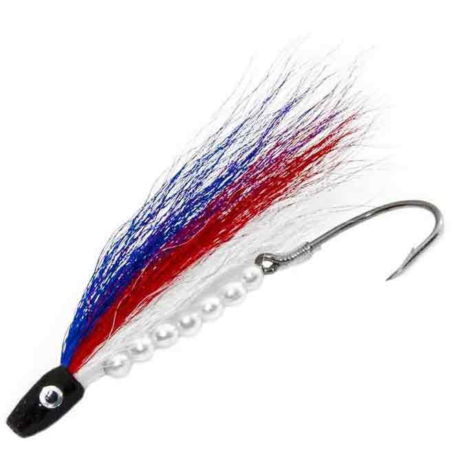 Zak Tackle Salmon Fly Black Head, Blue/Red/White and Pearl Bead