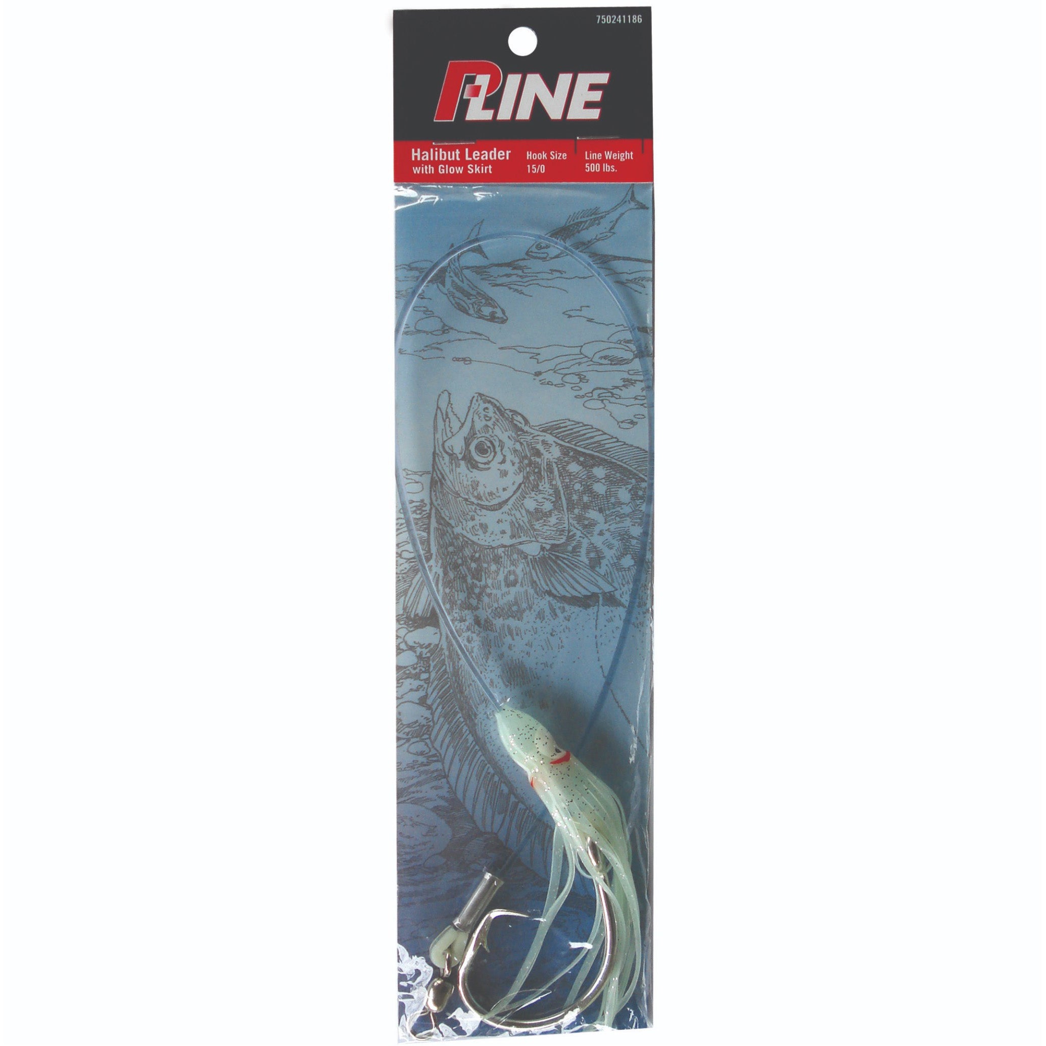 P-Line Halibut Leaders with Glow Skirt - 500#, 16/0