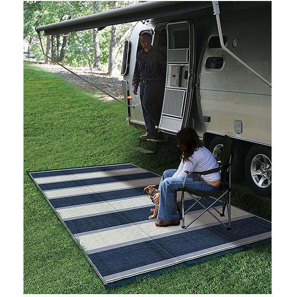 Open Air Stripe Awning Leisure Mat, 6' x 9' Blue